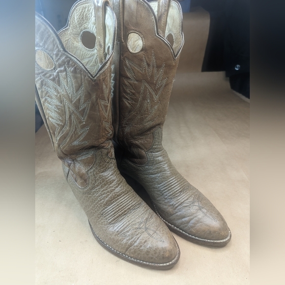 Dan Post boots men's size 9D brown Shrunken Bull Shoulder leather vamp and pulls - Picture 3 of 12